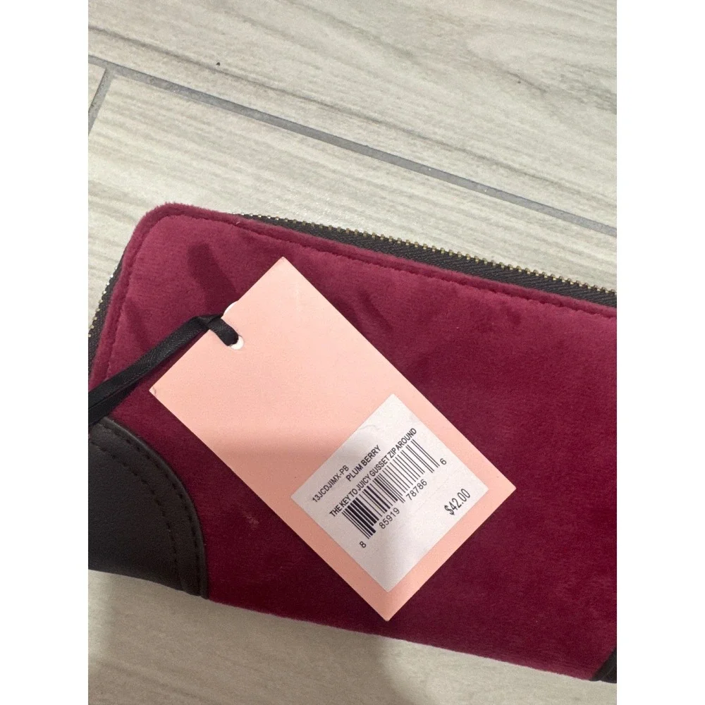 NWT Juicy Couture Plum Berry Velour Zip Around Wallet Gold Crown Logo
